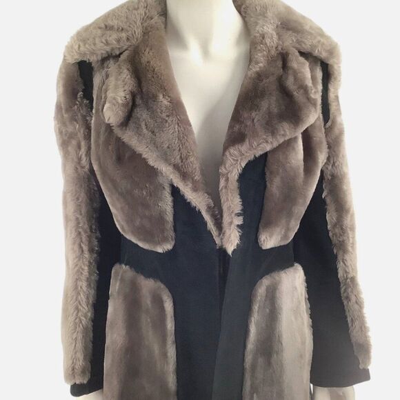 VINTAGE 60s Open Front Faux Fur and Suede Paneled Coat Patchwork Mixed Media - Picture 6 of 10